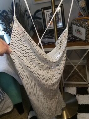 DIVIDED White Sequin Slip Dress